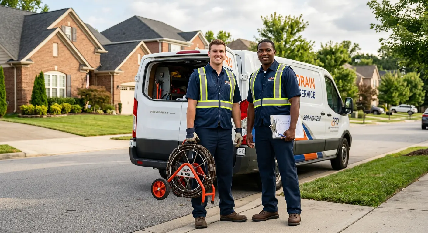 Sewer and drain service team with equipment ready for work in Estero